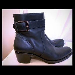 Black Cole Haan zip up booties w/Silver buckle